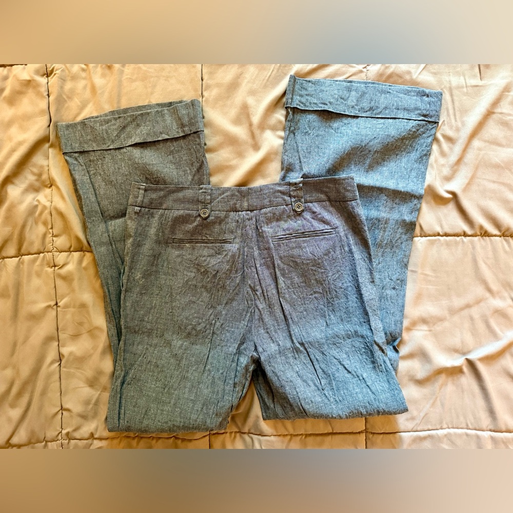 BCBG Max Azria women's Gray Denim- looking Linen Wide-Leg Pants, size 8 GUC - Picture 5 of 8